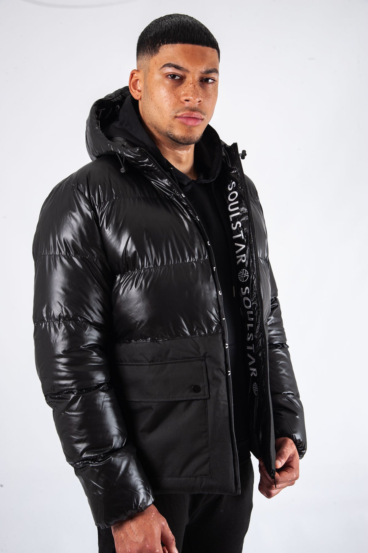 Black shiny bomber jacket best sale